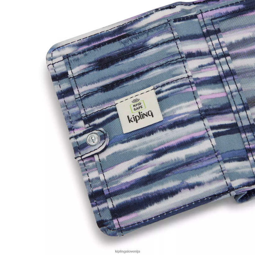Kipling V4X2B292 črtaste črte denarnica z majhnimi tiskanimi črkami ženske denarnice in zapestnice