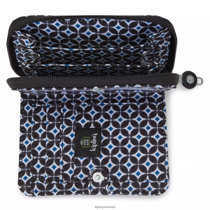 Kipling V4X2B295 črna ploščica denarnica z majhnimi tiskanimi črkami ženske denarnice in zapestnice