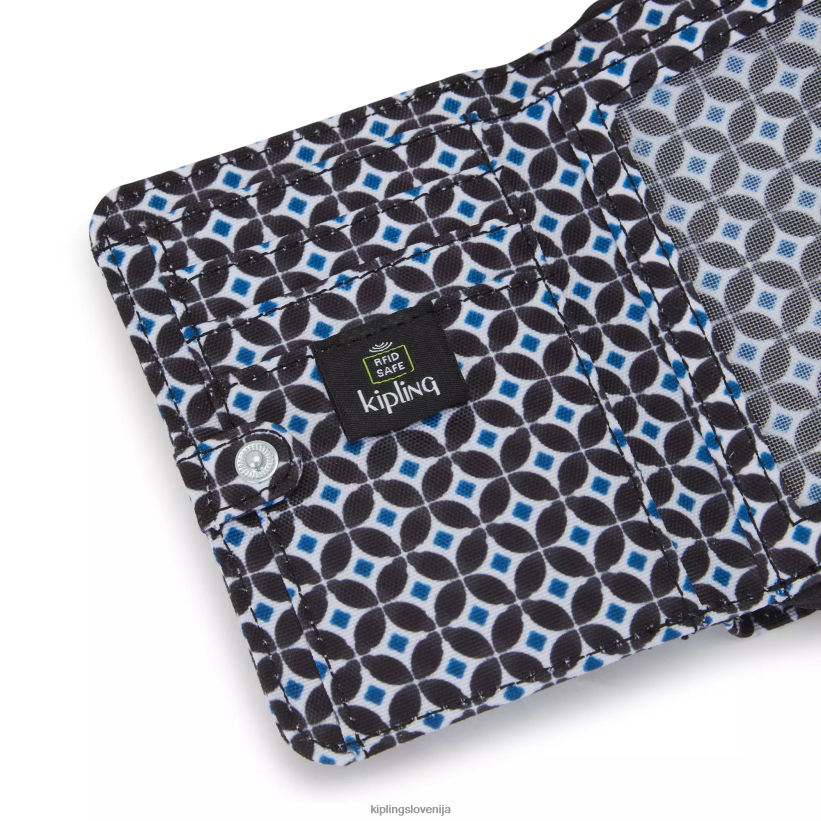 Kipling V4X2B295 črna ploščica denarnica z majhnimi tiskanimi črkami ženske denarnice in zapestnice