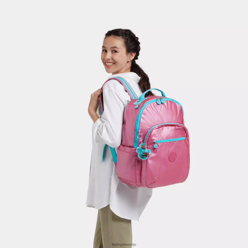 Kipling V4X2B459 sveža roza metalik Seoul velik kovinski 15
