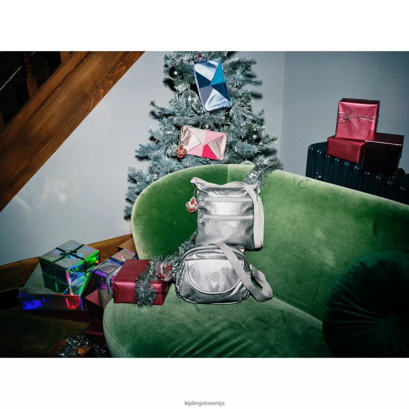 Kipling V4X2B96 svetlo kovinsko keiko kovinska mini torbica za čez ramo ženske mini vrečke