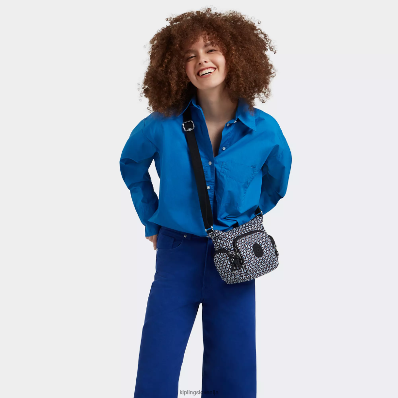 Kipling V4X2B140 črna ploščica gabbie mini potiskana torbica za čez ramo ženske torbice za čez ramo