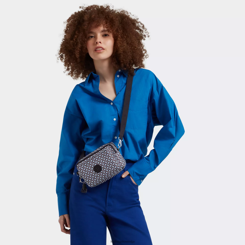 Kipling V4X2B322 črna ploščica torbica za čez ramo z več potiskom abanu ženske torbice za čez ramo