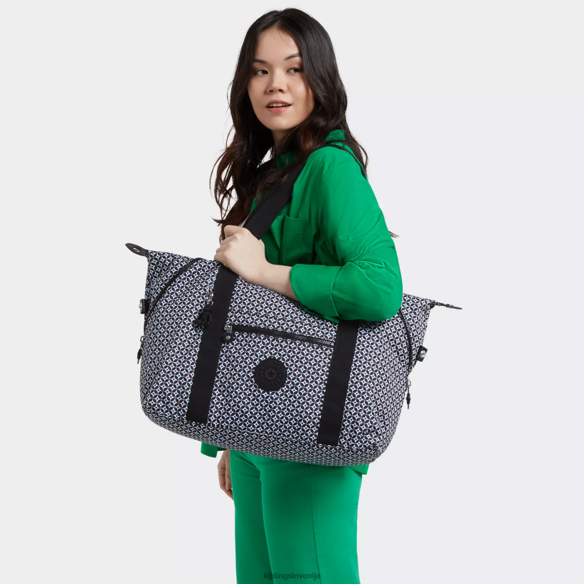 Kipling V4X2B260 črna ploščica torba z umetniškim srednjim potiskom ženske torbice - slika 4